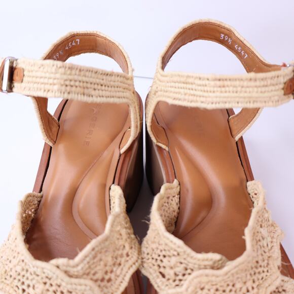 CLERGERIE Charline Platform Wedge Sandals Natural Raffia Strap Women's 39.5/ US9 - Picture 5 of 11